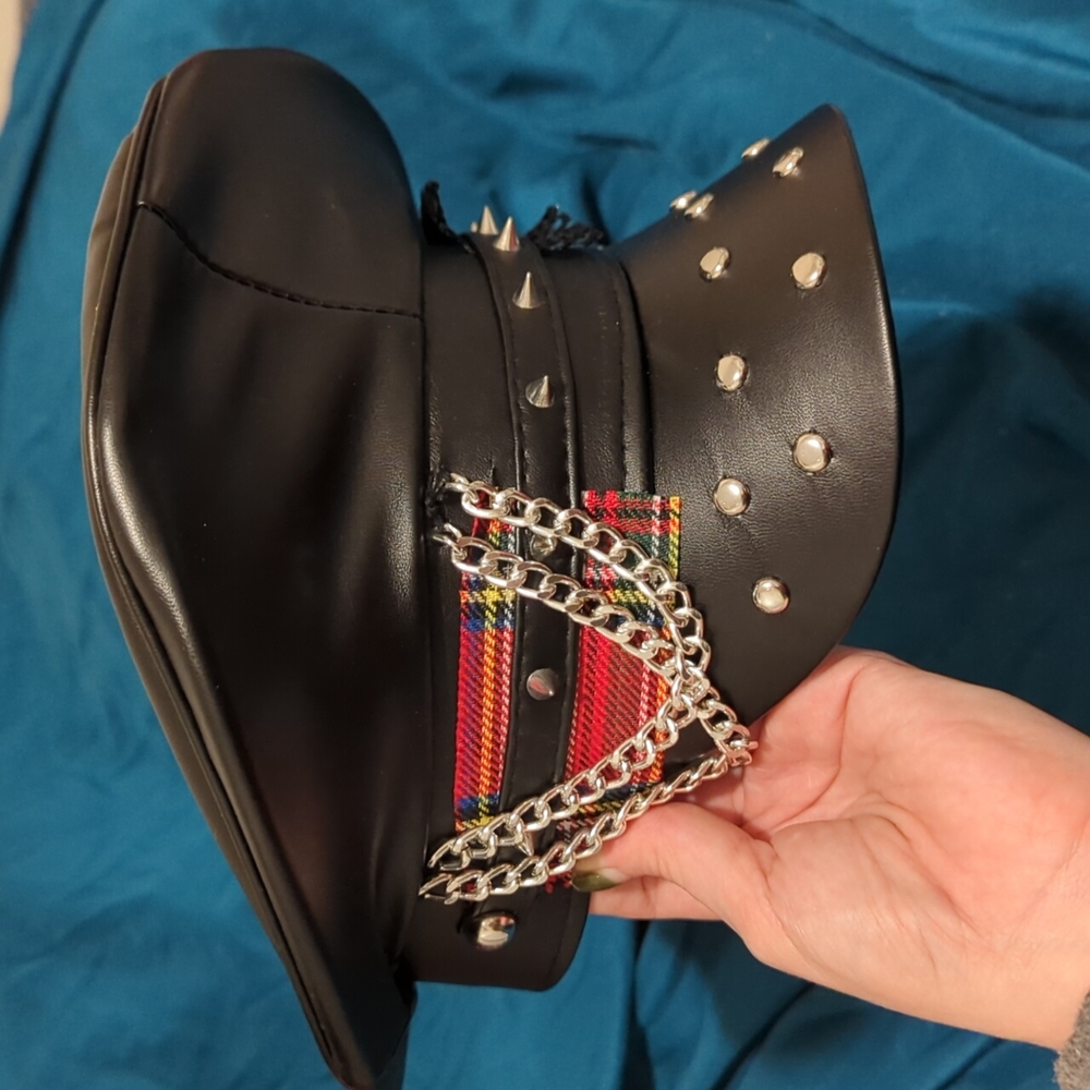 Faux leather black punk rock hat